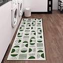 GLOFY Bedside Runner Hand Woven Pure Cotton Carpet (2x5 Feet), (60cm x 152cm) for Bedroom/Livingroom/Kitchen/Yoga and Multi Purpose Colour - (Green White Print)