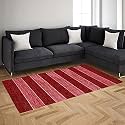 GLOFY Bedside Runner Hand Woven Pure Cotton Carpet (2x5 Feet), (60cm x 152cm) for Bedroom/Livingroom/Kitchen/Yoga and Multi Purpose Colour - (Red Stripe Patta)