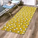 GLOFY Bedside Runner Hand Woven Pure Cotton Carpet (2x5 Feet), (60cm x 152cm) for Bedroom/Livingroom/Kitchen/Yoga and Multi Purpose Colour - (Yellow White Print)