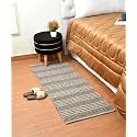 GLOFY Bedside Runner Hand Woven Pure Cotton Carpet (2x5 Feet), (60cm x 152cm) for Bedroom/Livingroom/Kitchen/Yoga and Multi Purpose Colour - (Beige Black Zig Zag Box)