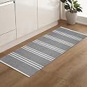GLOFY Bedside Runner Hand Woven Pure Cotton Carpet (2x5 Feet), (60cm x 152cm) for Bedroom/Livingroom/Kitchen/Yoga and Multi Purpose Colour - (Grey Stripe)
