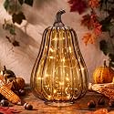 Glooglitter Mercury Glass Pumpkin Light LED Fall Lamp, Gourd, Amber, Middle