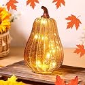 Glooglitter Mercury Glass Pumpkin Light LED Fall Lamp, Gourd, Gold, Middle