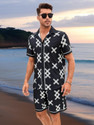 GLORI STAR Men Printed Black Night Suit Set