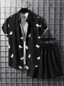 GLORI STAR Men Night Suit Set Black Printed
