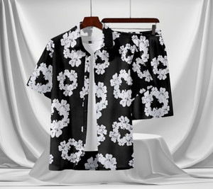 glori star men printed black white night suit set