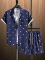 GLORI STAR Men Night Suit Set Blue Printed
