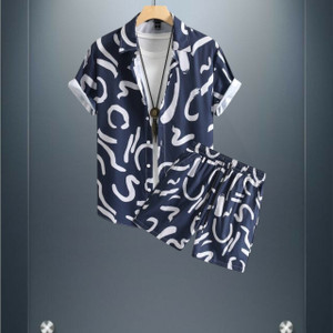 glori star men printed dark blue night suit set