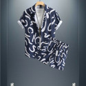 GLORI STAR Men Printed Dark Blue Night Suit Set
