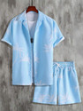 GLORI STAR Men Night Suit Set Blue Printed