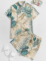 GLORI STAR Men Printed Light Green Night Suit Set