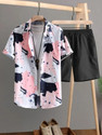 GLORI STAR Men Printed Pink Night Suit Set