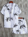 GLORI STAR Men Night Suit Set White Printed