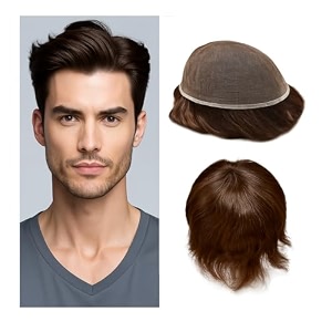 full lace men39s toupee 9x7 handcrafted with 100 european human hair  003mm transparent lace  ultra-soft natural hair replacement system dark brown