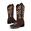 Women's Sunflower Cowboy Boots Cowgirl Square Toe Mid Calf Low Heel