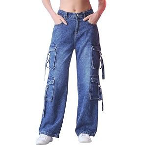 Glossia Fashion Denim Blue Women Cargo Jeans