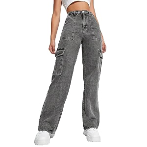 Glossia Fashion High Waist Cargo Denim Jeans