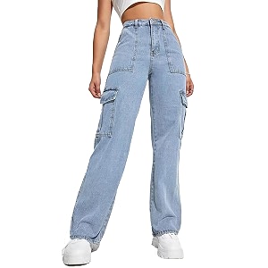 Glossia Fashion High Waist Cargo Denim Jeans
