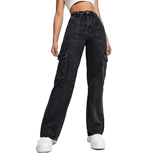Glossia Fashion High Waist Cargo Denim Jeans