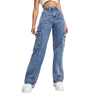 Glossia Fashion High Waist Cargo Denim Jeans