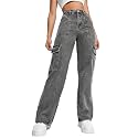 Glossia Fashion High Waist Cargo Denim Jeans