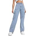 Glossia Fashion High Waist Cargo Denim Jeans