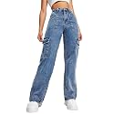 Glossia Fashion High Waist Cargo Denim Jeans