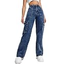 Glossia Fashion High Waist Cargo Denim Jeans