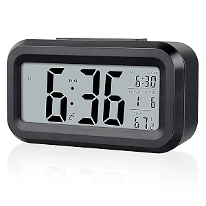 acrylonitrile butadiene styrene alarm clock digital for bedroom temperature smart night light battery operated kids and adults desk bedside easy sunrise wake black