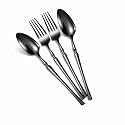 Glossy Charcoal Black Spoon &amp; Fork Set of 4 Premium Stainless Steel Cutlery with Elegant Contoured Handle | Luxury Flatware for Dining, Hosting &amp; Gifting – Rust Resistant &amp; Dishwasher Safe