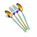 Glossy Rainbow Spoon and Fork Set – 4-Piece Premium Stainless Steel Cutlery with Elegant Contoured Handle | Luxury Flatware for Dining, Hosting &amp; Gifting – Rust Resistant &amp; Dishwasher Safe