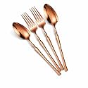 Glossy Rosegold Spoon and Fork Set – 4-Piece Premium Stainless Steel Cutlery with Elegant Contoured Handle | Luxury Flatware for Dining, Hosting &amp; Gifting – Rust Resistant &amp; Dishwasher Safe
