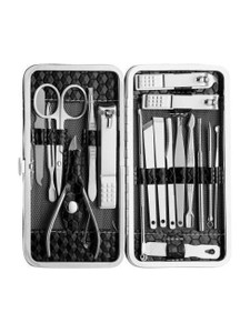 glow it 18 in 1 stainless steel manicure pedicure set nail cutter scissors care set tweezers knife ear pick eyebrow scissors utility tools grooming kits with leather case