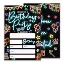 Glow Birthday Party Invitations, Neon Party Birthday Invitations for Boys Girls, 20 Double-Sided Design Birthday Invites with Envelopes (4x6 In), Birthday Party Supplies Favors-A01