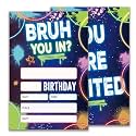 Glow Bruh Birthday Party Invitations, Neon Party Birthday Invitations for Boys Girls, 20 Double-Sided Design Birthday Invites with Envelopes (4x6 In), Birthday Party Supplies Favors-A12