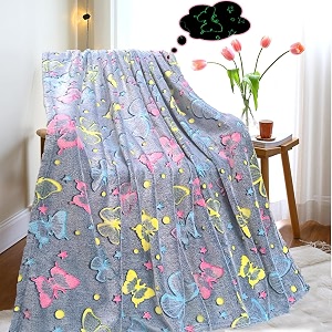 happy hues glow in the dark blanket kids-teens boys amp girls travel lightweight throw blankets soft amp fluffy for kids butterfly