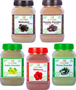 glow lush 100 pure amla reetha shikakai hibiscus neem powder combo 125g each 625 g
