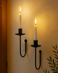 glowhere black wall candle stand set of 2  metal sconce for living room decoration iron 2 - cup candle holder set