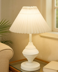 glowhere farmhouse matte table lamp pleated white shade for bedroom  living room table lamp