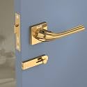 GLOXY Premium Bathroom Door Lock for Home - Gold Finish Mortise Door Handle Lock with Brass Baby Latch for Bathroom - Bathroom Lock Heavy Duty Keyless Plate Handle Set with 2 Years Warranty