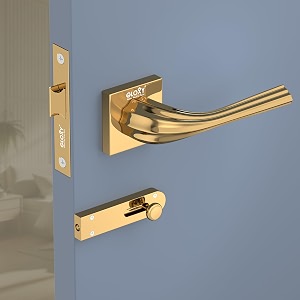 gloxy premium bathroom door lock for home - gold finish mortise door handle lock with brass baby latch for bathroom - bathroom lock heavy duty keyless plate handle set with 2 years warranty