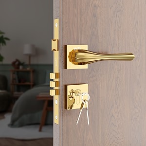 gloxy premium zinc gold finish mortise lock set for main door amp bedroom- modern door lock handle set with 3 brass keys for home office hotel - 2 years warranty