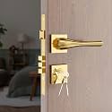 GLOXY Premium Zinc Gold Finish Mortise Lock Set for Main Door &amp; Bedroom- Modern Door Lock Handle Set with 3 Brass Keys for Home, Office, Hotel - 2 Years Warranty