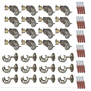 gloxy antique rajwada elephant-shaped curtain brackets with finials  aluminium parda holders with fittings amp 1-inch rod pocket finials for windows and doors - combo pack of 6 pairs