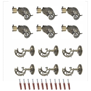 gloxy aluminium rajwada elephant shape antique curtain brackets with support 1 inch rod pocket finials designer window3 pair - stylish durable window decor solution for elegant home interiors