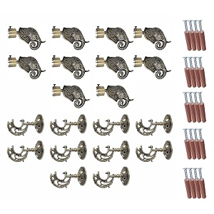 gloxy antique rajwada elephant-shaped curtain brackets with support  aluminium parda holders with fittings amp 1-inch rod pocket finials for windows and doors - combo pack of 5 pairs