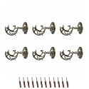 GLOXY Enterprise Aluminum Antique Finish Curtain Brackets Parda Holders with Support Fittings 1 Inch Rod Pocket Finials Designer Door and Window (Pair of 3)