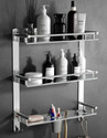 GLOXY 3 Layer Multipurpose Bathroom Shelf with Double Soap Dish and Tumbler Silver Towel Holder (Stainless Steel)