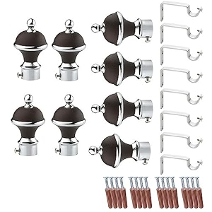 gloxy manjira shape stainless steel amp abs curtain bracket parda holder with support 1 inch rod pocket finials designer door and window rod support fittings curtain rod holderbrown pair of 4