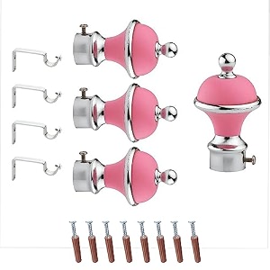 gloxy manjira shape stainless steel amp abs curtain bracket parda holder with support 1 inch rod pocket finials designer door and window rod support fittings curtain rod holderpink pair of 2
